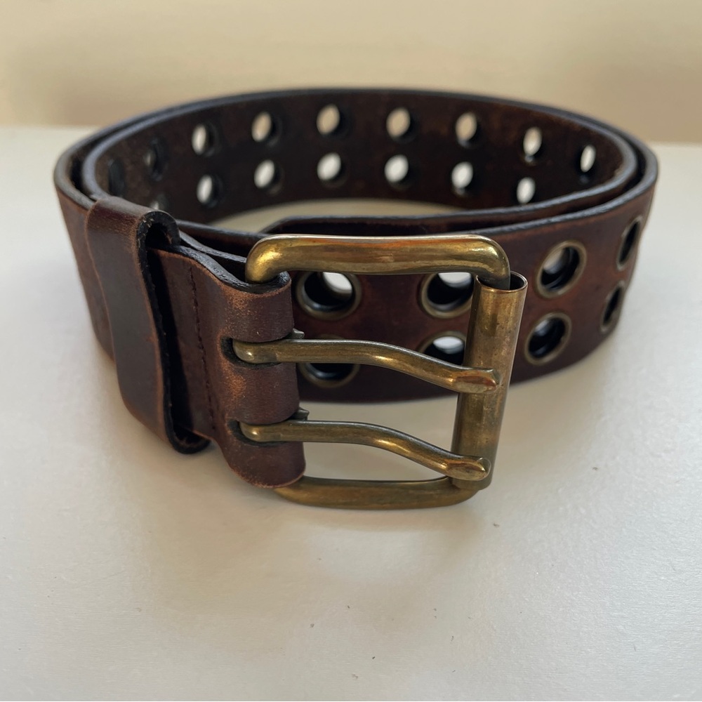 Brown Leather Belt with Brass Buckle